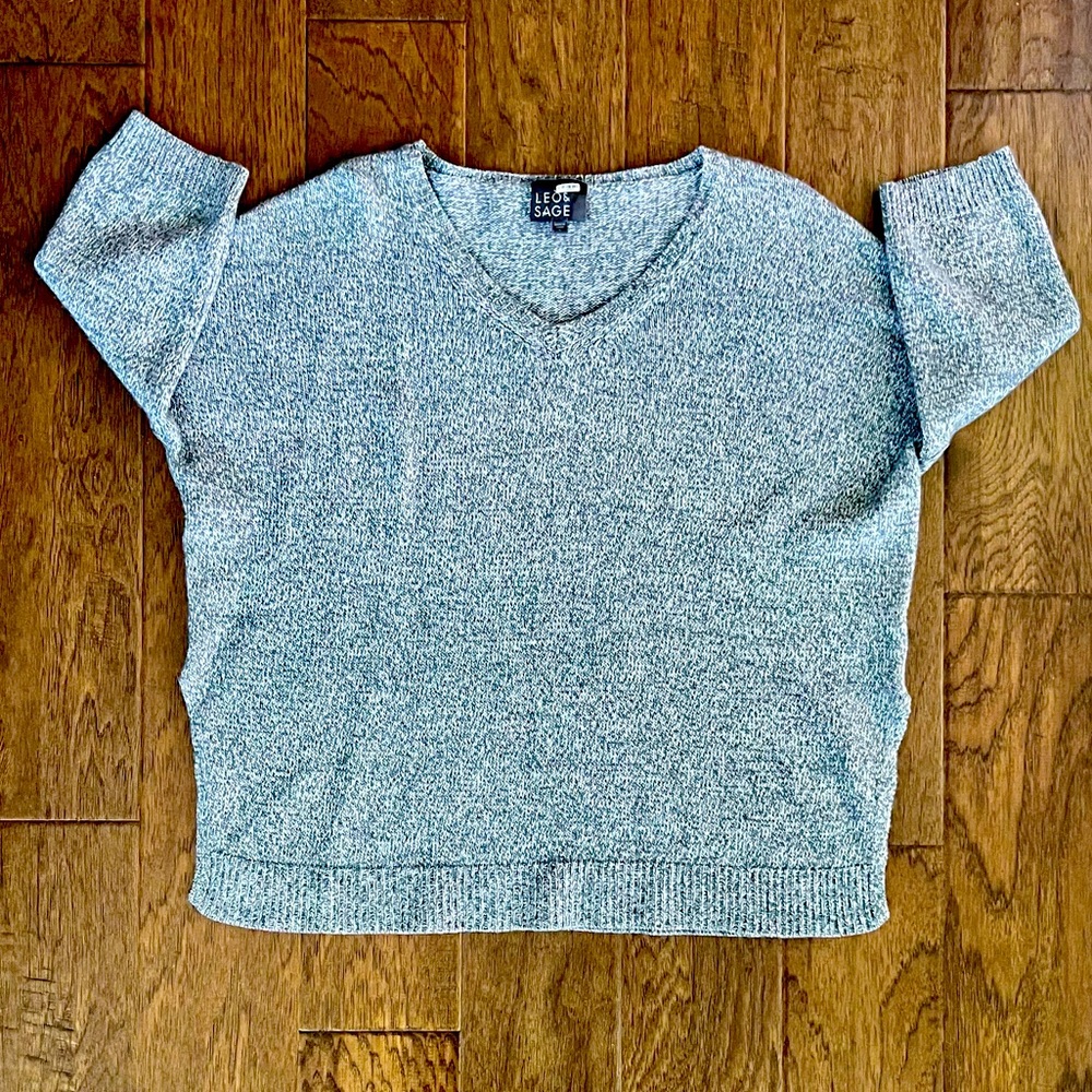 Leo & Sage short sleeve gray linen and cashmere sweater